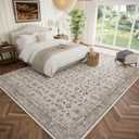 Washable 10x14 Area Rugs for Living Room, Boho Non-Slip Vintage Distress Large Rugs for Bedroom Dining Room Office, 0.3" Neutral Oriental Throw Thin Carpet,Cream/Blue/Orange/Multi,A2