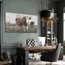 ZENPEE Black and Brown Cow Canvas Wall Art Painting – Rustic Farmhouse Vintage Animal Decor for Living Room & Bedroom, 24 x 48 Inch