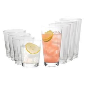 Square Drinking Glasses Set of 8 Small And 8 Big , Geometric Shape DOF and Glass Tumbler Set, All Purpose Kitchen Glassware Set for Water Cocktails