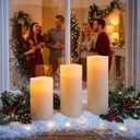 10" 12" 14" x 5" Extra Large Waterproof Outdoor Flameless Candles Battery Operated LED Pillar Candles for Indoor Outdoor Lanterns, Off White, Long Lasting, Set of 3