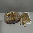 Nervure  Clear Gold Plastic Plates - Gold Plastic Dinnerware Sets for Guests -  Disposable Plates, Silverware, Napkins for Wedding & Party & Thanksgiving Not Full Set