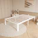 14 Inch Twin Size Bed Frame with Metal Gaskets, No Box Spring Needed, DIY Headboard, Heavy Duty Steel Slat Support, Anti-Slip Mattress Stopper, Round Corner Leg, Easy Assembly, White