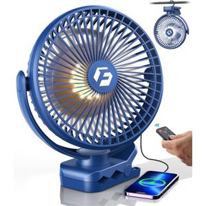 8-inch Clip-on Fan - 12000mAh Portable Rechargeable Battery, 3 Speeds, Strong Airflow, USB, Small Desk, Personal Quiet for Office, Stroller, Bedroom and Camping