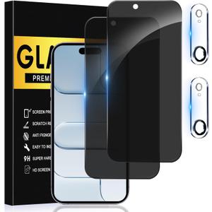 2+2 Pack Privacy Screen Protector for iPhone 17Air with Camera Lens Protector, 6.6 Inch Tempered Full Screen Glass Accessories, Anti-Spy, Bubble Free, Case Friendly