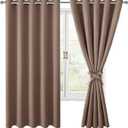 Hiasan Blackout Curtains for Bedroom, 60 x 63 Inches Length - Thermal Insulated & Light Blocking Window Curtains for Living Room, 2 Drape Panels Sewn with Tiebacks, Cappuccino