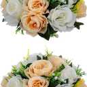 Artificial Flowers Kissing Ball, 2 Pcs Faux Flower Balls Fake Flower 15 Heads Plastic Roses with Base Wedding Bouquets Party Table Decor Home Decor Bouquet for Wedding Centerpieces (Champagne White)