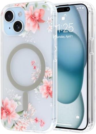 LSL Designed for iPhone 15 Case [Drop Protection/Compatible with Magsafe] Cute Flower Magnetic Phone Case for Women Girly TPU Bumper Floral Cover Pink
