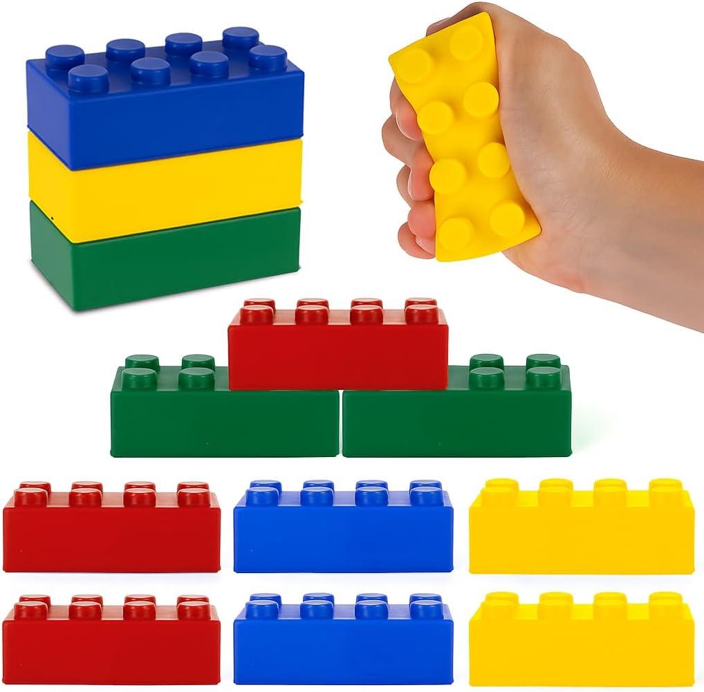 ArtCreativity Building Block Stress Relief Toys for Kids, Set of 12, Stacking Construction Foam Squeeze Toys in 4 Vibrant Colors, Birthday Party Favors, Goodie Bag Fillers Office Gifts Sensory Fidget