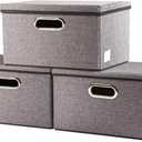 PRANDOM Storage Bins with Lids [3-Pack] Linen Fabric Foldable Storage Boxes Organizer Containers Baskets Cube with Cover for Home Bedroom Closet Office Nursery Grey11.4X8.6X6.7 (Gray)