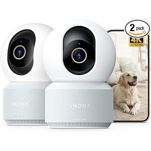 Anona 4K UHD Indoor Camera, Pet/Dog/Baby Security Camera with Phone App, 360°Pan-Tilt, 5G/2.4G Dual-Band Wi-Fi 6, Auto-Tracking, Person/Pet/Baby Crying Detection, Privacy Mode, Two-Way Audio, 2 Pack