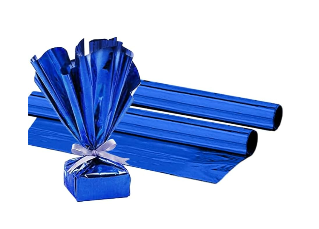 3 Pcs Gift Wrap Mylar Roll Metallic Royal Blue  24 Inches, Great for Gifts, Birthdays, Christmas, Baskets, Arts & Crafts