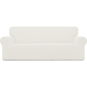 Easy-Going Stretch Sofa Slipcover 1-Piece Sofa Cover Furniture Protector Couch Soft with Elastic Bottom for Kids, Polyester Spandex Jacquard Fabric Small Checks (Sofa, Cream)