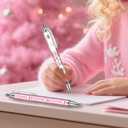 VorkiVecKi Pink Christmas Pens Gifts - 24 Pcs Cute Retractable Ballpoint Pen Black Ink Smooth Writing Fine Bulk Xmas Santa Tree Party Favors for Women Office Supplies