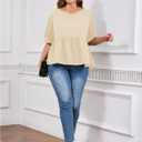 MakeMeChic Women's Plus Size Peplum Tops Short Sleeve Loose Blouse Ruffle Asymmetrical Hem Shirts (Beige, XXL)