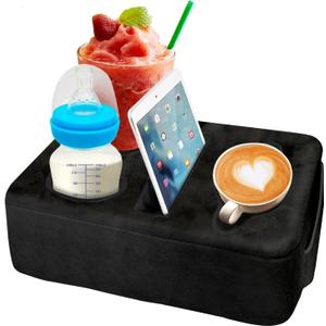 4 Hole Couch Cup Holder Tray, Cup Holder for Bed Suitable for Cup Holders on Sofas, beds, Camping, RVs, Cars, and Beaches.Black (12.2" x 9.4" x 3.1")