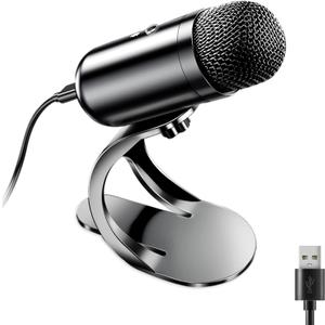 LIANGSTAR USB Computer Microphone, Podcast Mic Desktop with Mute Button for Recording Streaming, Omnidirectional Condenser, Plug&Play Stand with Volume Control for PC, Laptop, Mac, YouTube (Black)