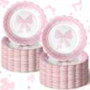 100 Pcs Coquette Birthday Decorations Pink Bow Paper Plates Coquette Birthday Decorations Pink Disposable Dessert Plates for Girl Bachelorette Bridal Engagement Wedding Party Supplies