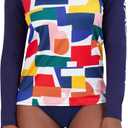 Nautica Womens Rashguard  Quick-Dry, UPF Protection, Swim Shirt, Pool, Beach, Hiking, Yoga, Volleyball (X-Large, Block Multi)