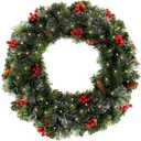 Pre-Lit Decorated Garland with Lights Christmas Garlands Decorations for Stairs Fireplaces Artificial Wreath Garland with Cones, Red Berries and Illuminated with 50 Clear Lights Diameter 60CM
