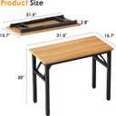 Need 31.5 Inch Folding Desk for Small Spaces, Home Office Computer Desk with Teak Wood Top & Black Frame, Foldable Writing Table for Study, Bedroom, Dorm Room & Student