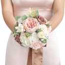 Ling's moment Dusty Rose Artificial Wedding Flower Bouquets for Bridesmaids Pink Floral Bouquet Blush Bridesmaid Bouquets with Ribbon Ceremony Anniversary,7-inch Diameter