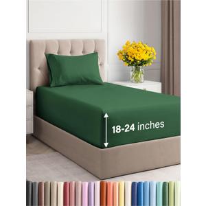 Extra Deep Pocket Twin Sheets - 3 Piece Breathable & Cooling Bed Sheets - Hotel Luxury Bed Sheet Set - Soft, Wrinkle Free & Comfy - Easily Fits Extra Deep Mattresses - Deep Pocket Emerald Green Sheets (31 - Emerald Green)