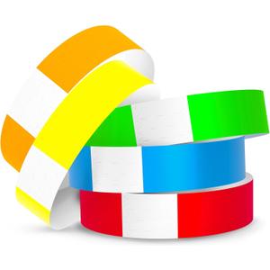 500 WristCo 5 Color Variety Pack Paper Plastic Wristbands for Events - Premium Water-Proof Tear Resistant Paper Bracelets ID Wrist Bands for Concerts Festivals Admission Party Identification