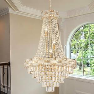 Luxury Gold Crystal Chandeliers 12 Lights Modern Chandelier for High Ceilings Large Pendant Light Fixture Foyer Staircase Hallway Entryway Living Room Hall Lobby 36" H x 23.5" D, Round H36"