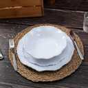 White Beaded Melamine Dinnerware Set, 18 piece Dishwasher Safe Plates and Bowls for Dining, Parties, Camping Dish Set