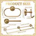 4 Pcs Antique Brass Gold Bathroom Accessories Set Wall-Mounted Towel Rack & Towel Ring & Toilet Paper Holder & Robe Hook, Wall Mounted Brass Vintage Bath Hardware Fixture Set(Double)