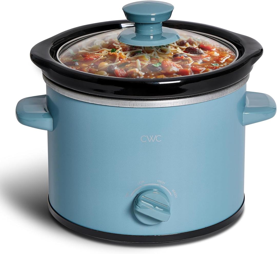 COOK WITH COLOR 2QT Mini Electric Round Slow Cooker - Adjustable Settings, Removable Stoneware Pot, Tempered Glass Lid, Dishwasher Safe, Cool-Touch Side Handles, Slate Blue