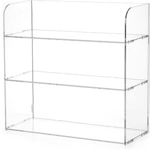 Jusalpha 3 Tier Clear Acrylic Organizer Shelf for Cosmetic Perfume Skincare Makeup Toy Spices Standing Tabletop Vanity Tray Shelf Multifunctional Sturdy Display Showcase (14''x 5''x 13'')