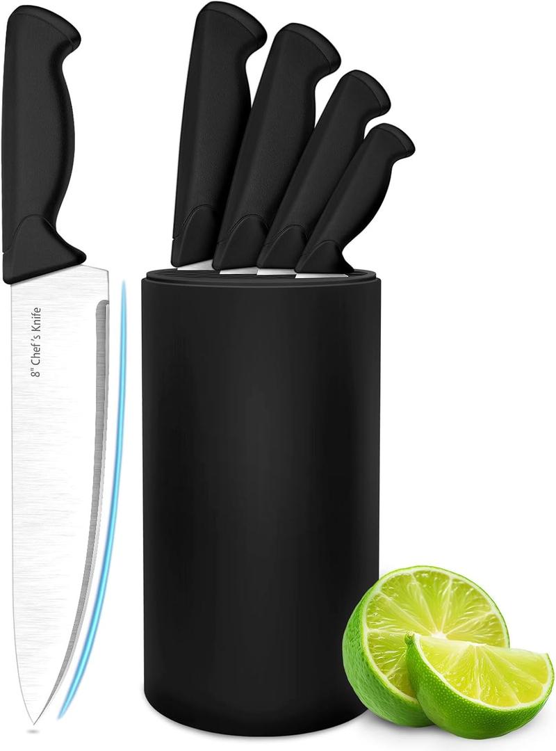 Knife Set, 6-Piece Kitchen Knife Set, German High Carbon Stainless Steel, Durable & Easy Clean Knife Block, Black