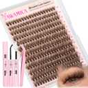 Yawamica Brown Lash Clusters Kit Fluffy Lash Extension Kit 10-16mm Wispy Eyelash Clusters D Curly Cluster Eyelash Extensions 50D Individual DIY Lashes Kit with Waterproof Bond and Seal Lash Tweezers