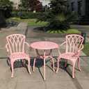 C/G Bistro Set 3 Piece Outdoor Cast Aluminum Patio Bistro Set with Umbrella Hole and Armrests,Outdoor Bistro Table Set,Patio Furniture Set Front Porch Set for Yard Garden Villa (Pink)