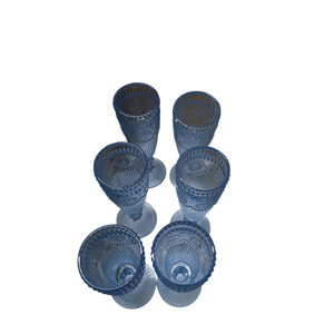 XKXKKE 6 Pcs 5 Ounces Glass Champagne Flutes, Vintage Flower Embossed Colored Glass Sparkling Wine Glasses for Champagne, Cava, Prosecco, Party, Wedding, Bar Fancy Glasses Set of 6 Blue