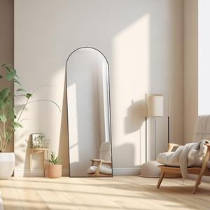 Full Length Mirror, 65x24" Arched Wall Mirror for Bedroom, Big Black Standing Floor Mirror, Full Body Tempered Glass Vanity Mirror with Aluminum Frame for Entryway, Living Room, Bathroom Decor