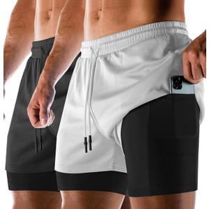 Aolesy Men's 2 in 1 Running Shorts Quick Dry Gym 5" Athletic Workout Shorts with Pockets (Medium, Z Black+white)