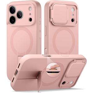 SURITCH for iPhone 17 Pro Case with Camera Control Cover, Camera Cover and Adjustable Kickstand, Compatible with MagSafe, Shockproof Bumper Protective Cases 6.3 Inch, Pink