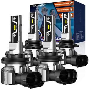 NOVSIGHT H11 9005 LED Light Bulbs - 500% Super Brighter 6500K Cool White, Fanless Light, 1:1 Design, Plug and Play 3 Mins Installation, H8 HB3 Automotive Fog Lamps, Pack of 4