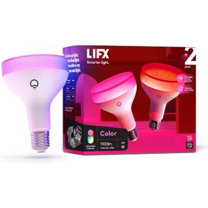 LIFX Color BR30 Smart LED Flood Light Bulb, 1100 Lumens, Dimmable, 2.4GHz Wi-Fi, Billions of Colors and Whites, Compatible with Alexa, Hey Google, HomeKit and Siri, HB2LHB30E26US, 2-Pack