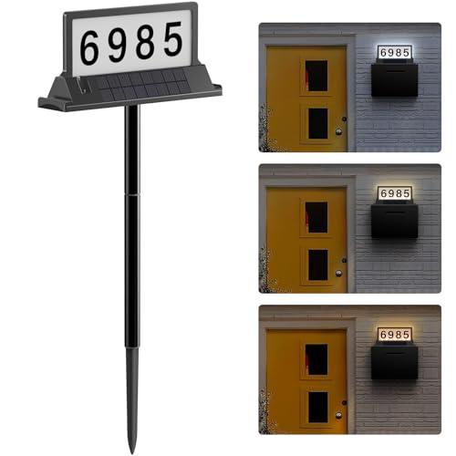 Solar Address Sign for House Numbers – Double-Sided LED Address Plaque with Magnetic Mount, Wall Mount & In-Ground, 3-Color Light Modes, IP65 Waterproof, Solar Powered for Yard, Garden, Mailbox