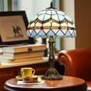 Tiffany Table Lamp, 12-inch Mediterranean Blue Style, Stained Glass Lamp for Living Room, Dining Room, Bedroom, Study Room, Office