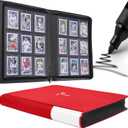 Top Loader Binder for Cards, 9 Pocket, Holds Up to 360 Toploaders with Ringless 20 Double-Sided Sleeves, Side Loading Top Loader Card Binder with Zipper for Trading Sports Cards in 3" x 4" Toploaders (Red)