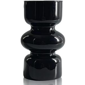 BLOFLO Black Glass Hydroponic Vase, 7Inches Glass Vase for Flower, Modern Geometric Three-Layer Floral Vases for Home Office, Wedding Table Decoration (Black)