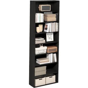 Furinno Basic Book Shelf, 8-Tier Bookcase with Open Shelf, Standing Bookshelf, Cube Storage Organizer, 9 x 24 x 71, for Living Room, Bedroom, Home Office, Espresso