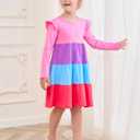 Bumeex Girl's Dresses Cotton Ruffle Sleeve Tiered Swing A-Line Cute Midi Casual Sundress (5T, #Pink)