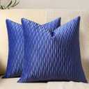 18x18 Blue Throw Pillow Covers: 2 Pack Original Striped Velvet Square Decorative Pillow Cases for Farmhouse Couch