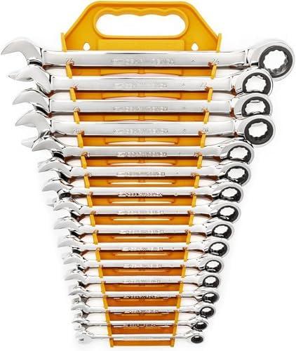 GEARWRENCH 16 Piece Ratcheting Combination Wrench Set with Tray | Metric | 9416
