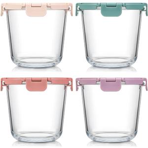 [UPGRADED LID] 4 Sets 3 Cup Glass Meal Prep Containers with Lids, Food Storage Bowl Jars for Leftover Lunch Meal Oats Salad Soup Fruit Snack Yogurt - Microwave, Oven, Freezer Safe, BPA Free, Airtight